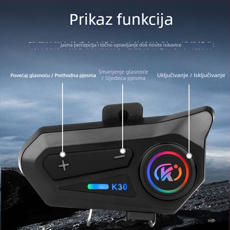 Bluetooth slušalica za motociklističku kacigu – vodootporna i otporna na prašinu, redukcija buke, Bluetooth 5.0, 16h baterija, stereo zvuk s obje strane
