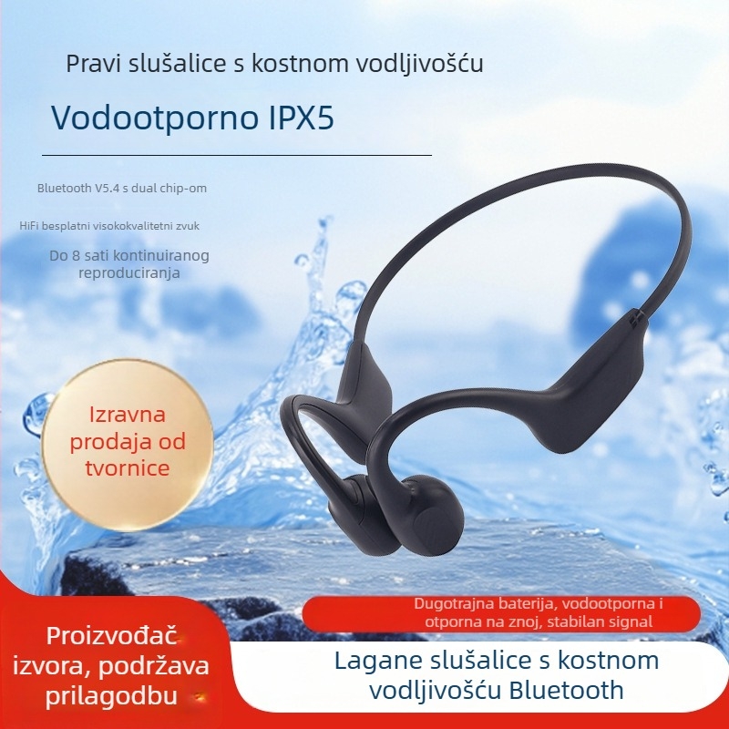 Bežične slušalice s kostnim prijenosom zvuka za trčanje, s kukom za uho, Bluetooth 5.4, IPX5, trajanje baterije preko 8 sati