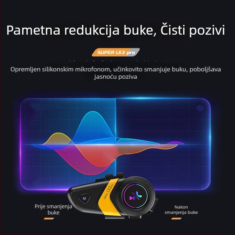 LX3PRO Bluetooth slušalica za kacigu motocikla — interkom 800 m, kompatibilna s drugim slušalicama, Qualcomm 5.2