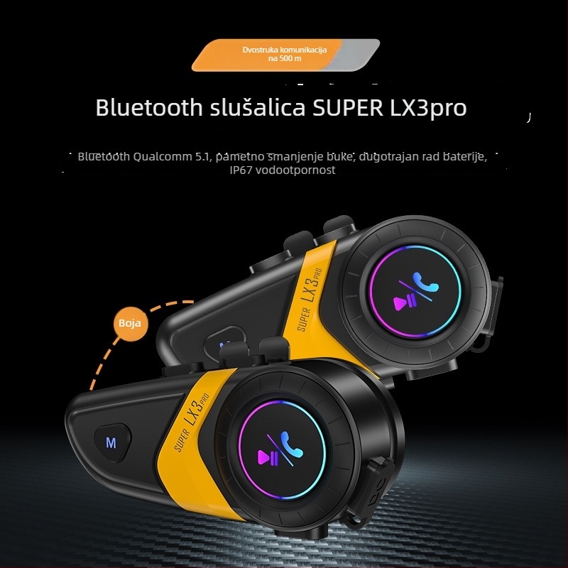 LX3PRO Bluetooth slušalica za kacigu motocikla — interkom 800 m, kompatibilna s drugim slušalicama, Qualcomm 5.2