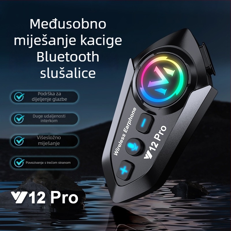 Y12Pro Bluetooth slušalice za kacigu — Bluetooth 5.4, Vodootporne, Redukcija buke, Domet 10m, Trajanje baterije 25h