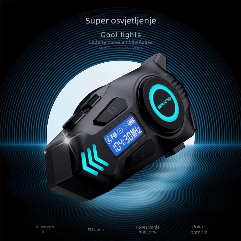 K09 interkom za kacigu za motocikl, real-time razgovor, domet 10 m, Bluetooth 5.4, 40 h baterija, otporan na vodu i prašinu, stereo dvostruki zvuk, redukcija buke, glazba, glasovno upravljanje