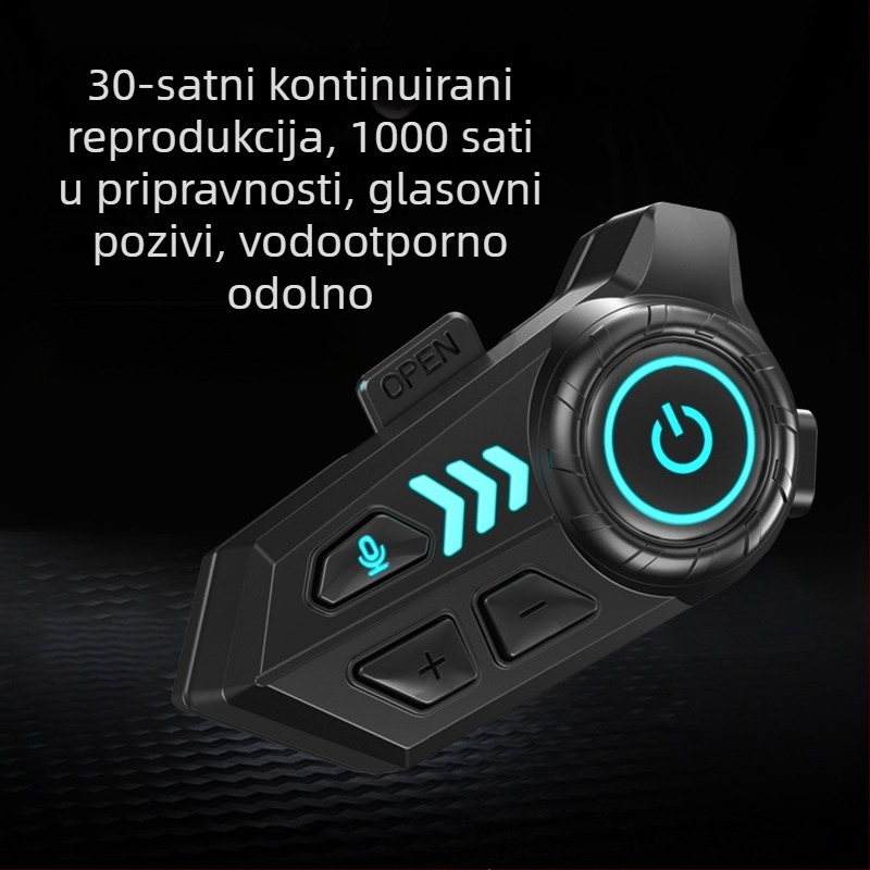 Bluetooth slušalica za kacigu motociklista — vodootporna, duga autonomija baterije, ugrađeni mikrofon, interkom za kacige s punim licem