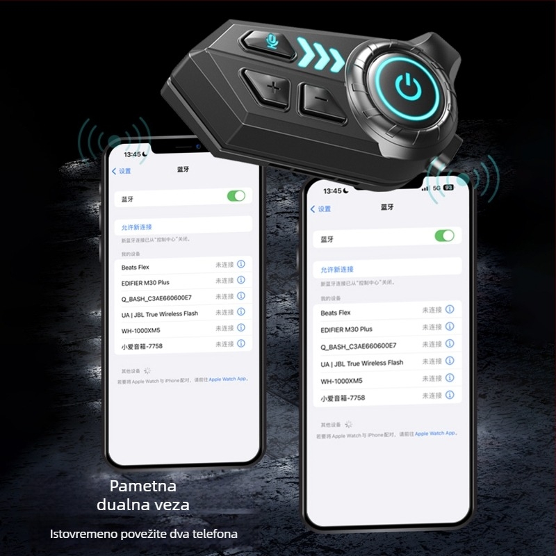 Bluetooth slušalica za kacigu motociklista — vodootporna, duga autonomija baterije, ugrađeni mikrofon, interkom za kacige s punim licem
