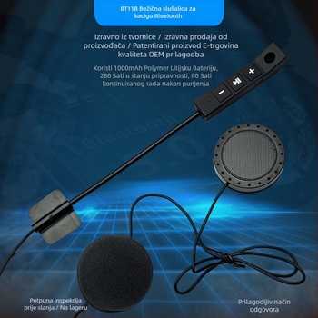 Bluetooth slušalica za kacigu motocikla (80-satna baterija, Bluetooth 5.0, domet 10 m, vodootporna, stereo)