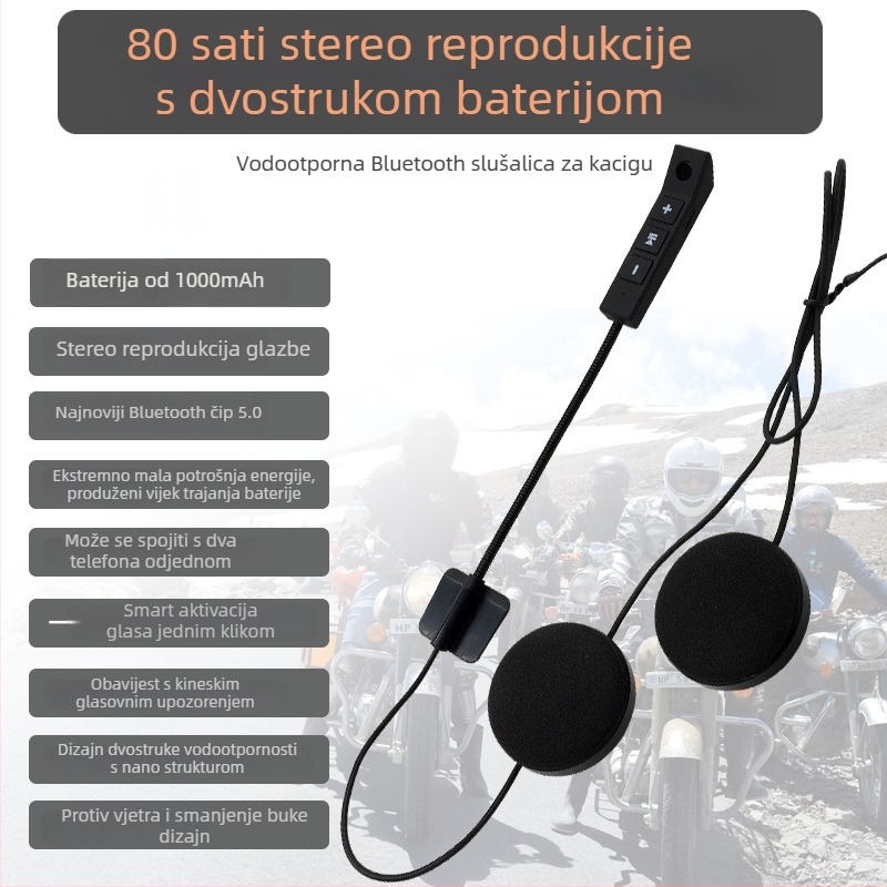 Bluetooth slušalica za kacigu motocikla (80-satna baterija, Bluetooth 5.0, domet 10 m, vodootporna, stereo)