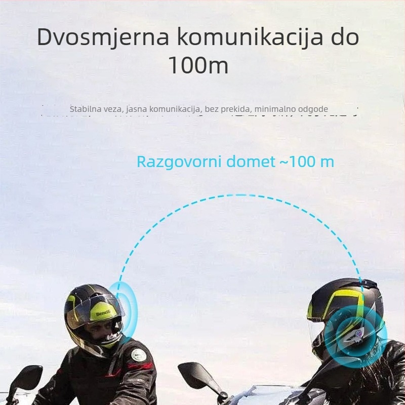 Bluetooth headset za kacigu motora, domet 100 m, Bluetooth 5.0, stereo za obje uši, trajanje baterije 4–8 sati