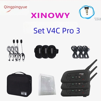 xinowy V4c PRO slušalice za komunikaciju nogometnih sudaca, Bluetooth 3.0, Interkom uz smanjenje buke, 4 osobe istovremeno razgovaraju, 12-sat baterija, 3-djelni set s torbicom za pohranu