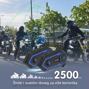 S6Plus Bluetooth slušalica za kacigu motocikla s višekorisničkim interkomom u realnom vremenu, do 2500 m, dijeljenje glazbe i bežično smanjenje buke