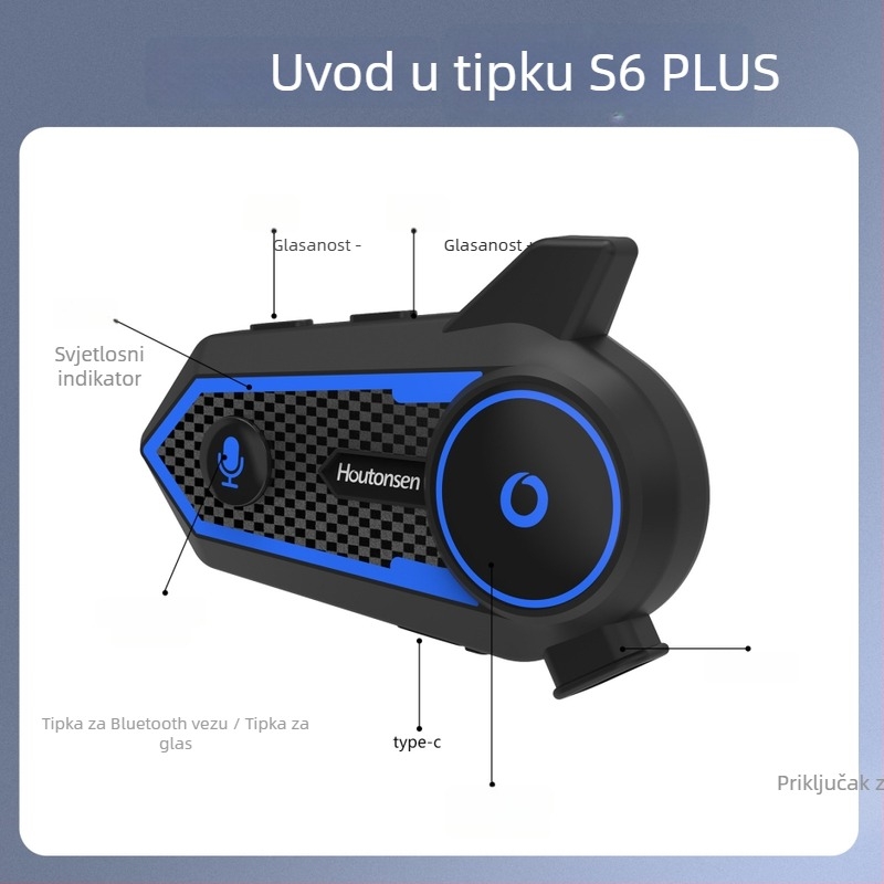 S6Plus Bluetooth slušalica za kacigu motocikla s višekorisničkim interkomom u realnom vremenu, do 2500 m, dijeljenje glazbe i bežično smanjenje buke