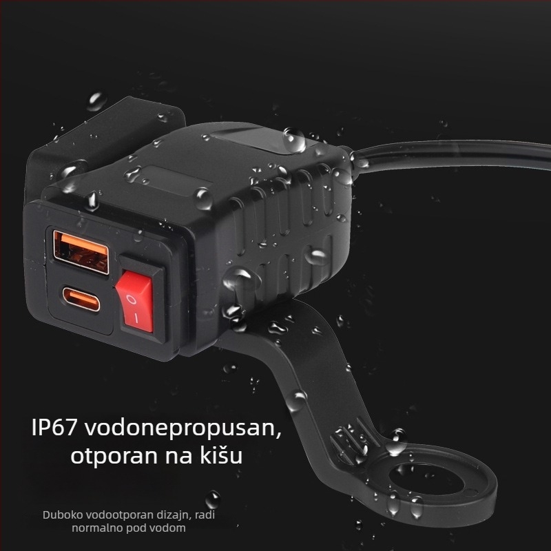 Punjač za motocikle USB s vodootpornim dvostrukim USB-portovima, QC3.0 brzo punjenje i prikaz napona – univerzalno za motocikle, električna vozila, ATV i tricikle (Model TQ119-120)