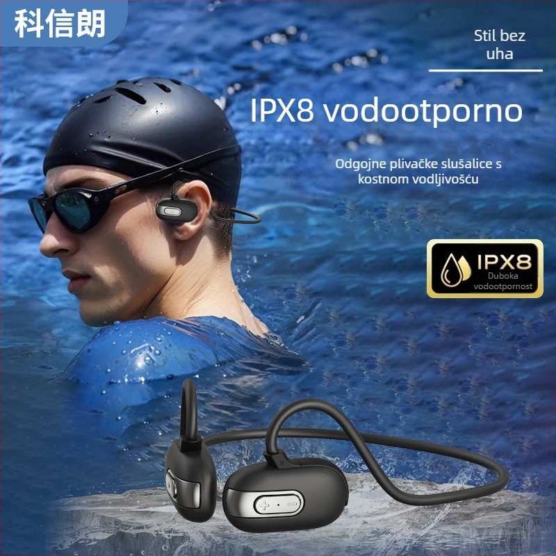 Slušalice za kostnu provodljivost za plivanje – IPX8 vodootporne, Bluetooth 5.3, USB 3.0, baterija 120 mAh, stražnje kačenje