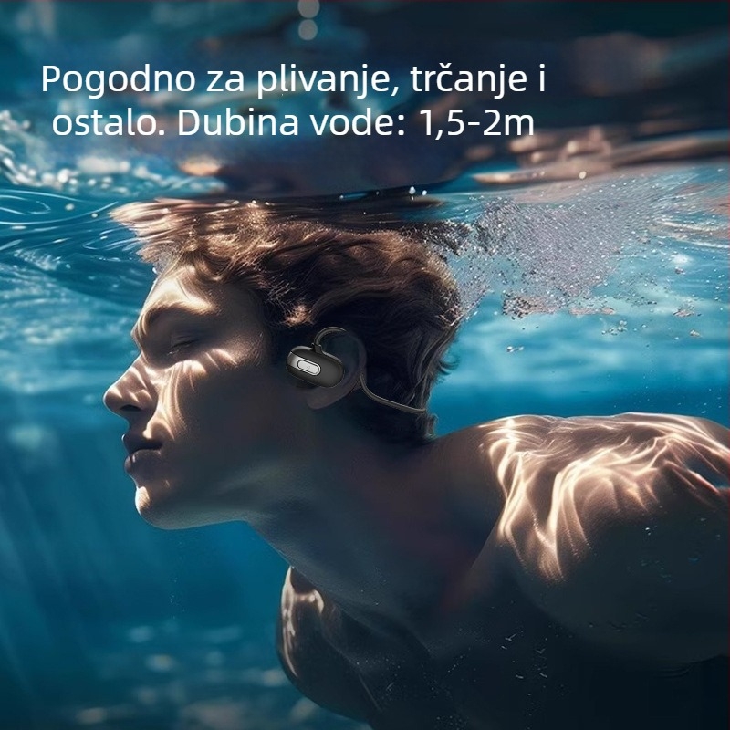 Slušalice za kostnu provodljivost za plivanje – IPX8 vodootporne, Bluetooth 5.3, USB 3.0, baterija 120 mAh, stražnje kačenje