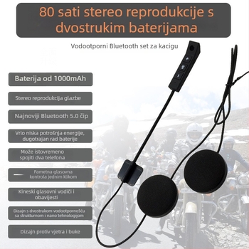 Bluetooth slušalica za kacigu motora, model BT11B, za glazbu i odgovaranje na pozive, kompatibilna s punom kacigom, polukacigom i otvorenom kacigom.
