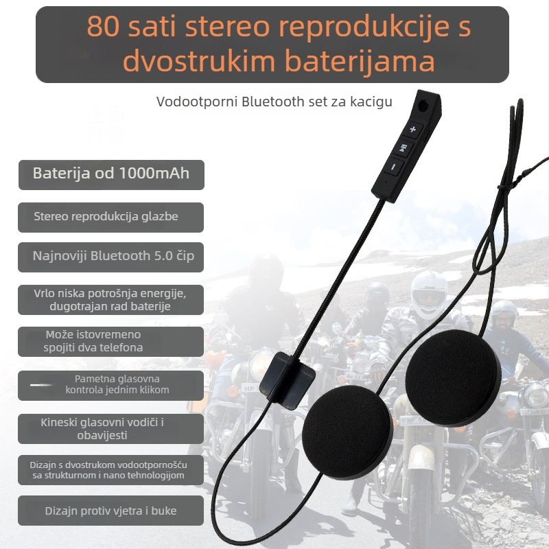 Bluetooth slušalica za kacigu motora, model BT11B, za glazbu i odgovaranje na pozive, kompatibilna s punom kacigom, polukacigom i otvorenom kacigom.