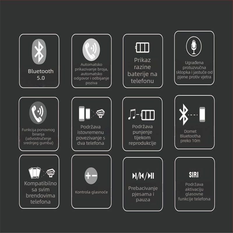Bluetooth slušalica za kacigu motora, model BT11B, za glazbu i odgovaranje na pozive, kompatibilna s punom kacigom, polukacigom i otvorenom kacigom.