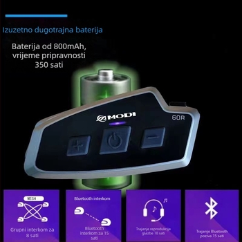 MODI 60R Moto interkom slušalica, Bluetooth 5.1, domet 1000 m, vodootporna, One-Touch networking, glazba i glasovna kontrola
