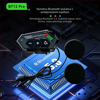 BT12Pro Bluetooth slušalica za kacigu motocikla – Bluetooth 5.3, vodootporna, redukcija buke, baterija 2000mAh, do 30 sati reproducije glazbe