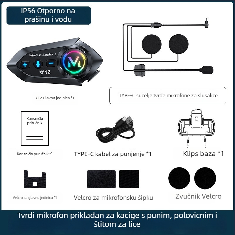 Bluetooth slušalica za kacigu – dvostrano stereo, BT 5.0, doseg 10 m, 13 h baterija, istovremeno spajanje dvaju telefona