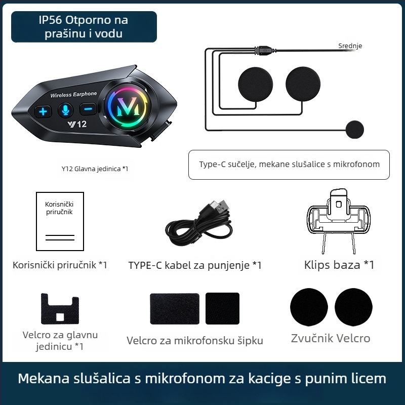 Bluetooth slušalica za kacigu – dvostrano stereo, BT 5.0, doseg 10 m, 13 h baterija, istovremeno spajanje dvaju telefona