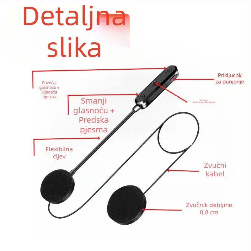 Dodatak za kacigu električnog motocikla s ugrađenim Bluetooth slušalicama, Bluetooth 5.0, domet 10 m, stereo zvuk, baterija 10 sati