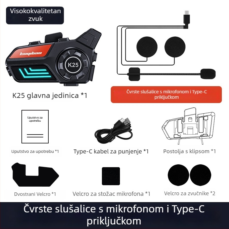 Kaciga za motocikl s Bluetooth slušalicom - domet 10 m, Bluetooth 5.0, vodootporna, redukcija buke, 30 h baterije