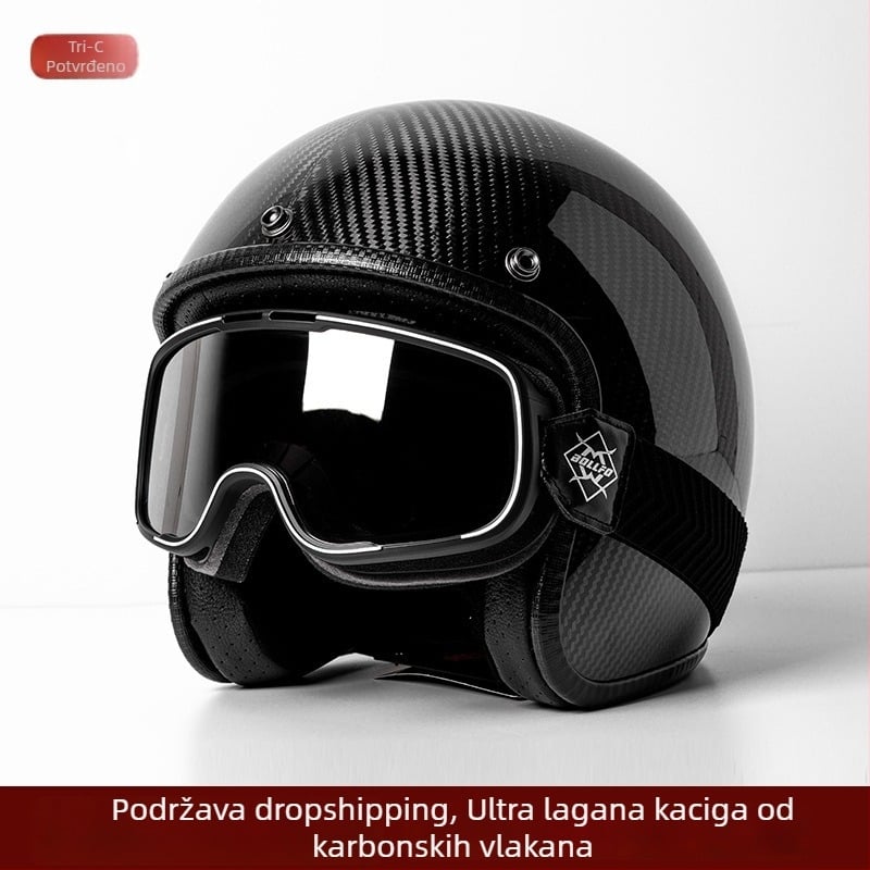 Karbonska vlakna kaciga za motocikl 3/4, američki retro stil, Huanshou, za odrasle, putovanje, 3C potvrda