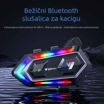 Y20max Interkom za kacigu - Bluetooth 5.3, domet 20 m, vodootporan i otporan na prašinu, 32 h trajanje baterije, stereo