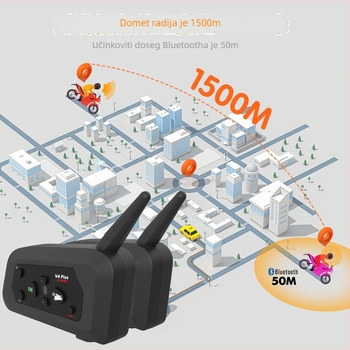 V4 Bluetooth interkom za motociklističku kacigu za 4 osobe – real-time komunikacija do 1500 m, IP67 vodootporan, Bluetooth 5.0 višepunktna veza, 30 h trajanje baterije, smanjenje buke