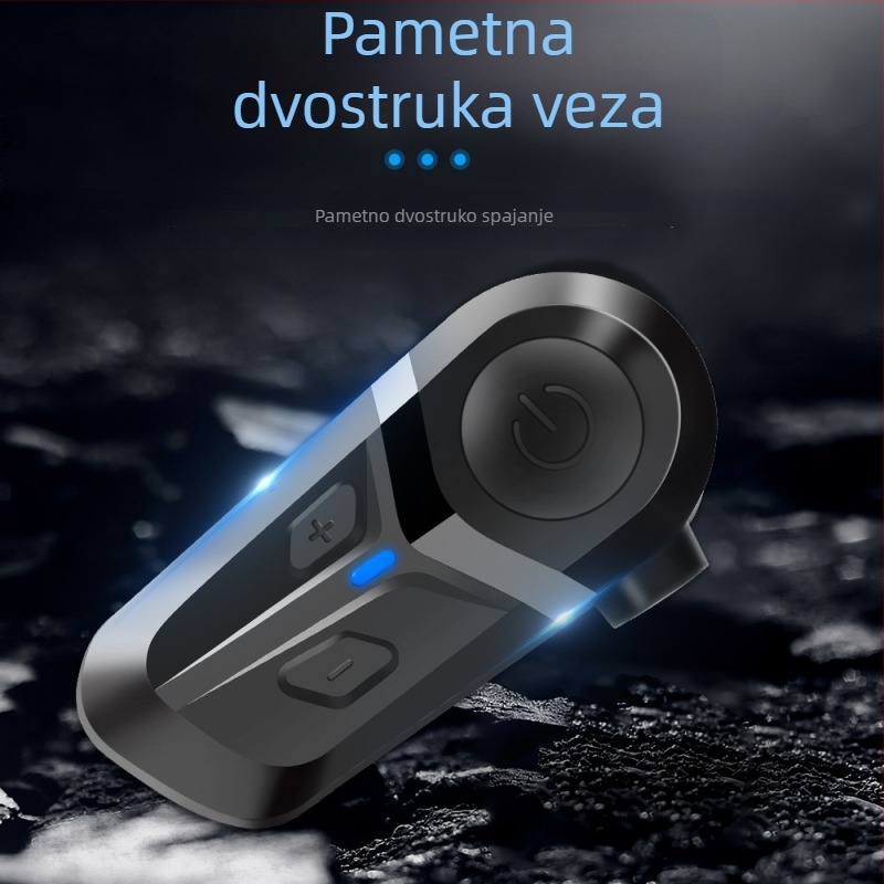 Bluetooth slušalica za motorističku kacigu — dvostrano stereo, Bluetooth 5.3, domet 100 m, baterija 15 h, vodootporna i prašini otporna, glazba i hands-free pozivi