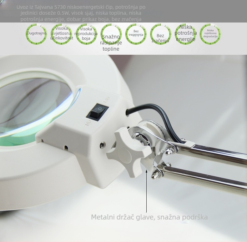 SK-C stolno povećalo s LED, sklopnim ramenom, povećanje 3×/5×/10×/15×/20×, materijal nehrđajućeg čelika/plastika