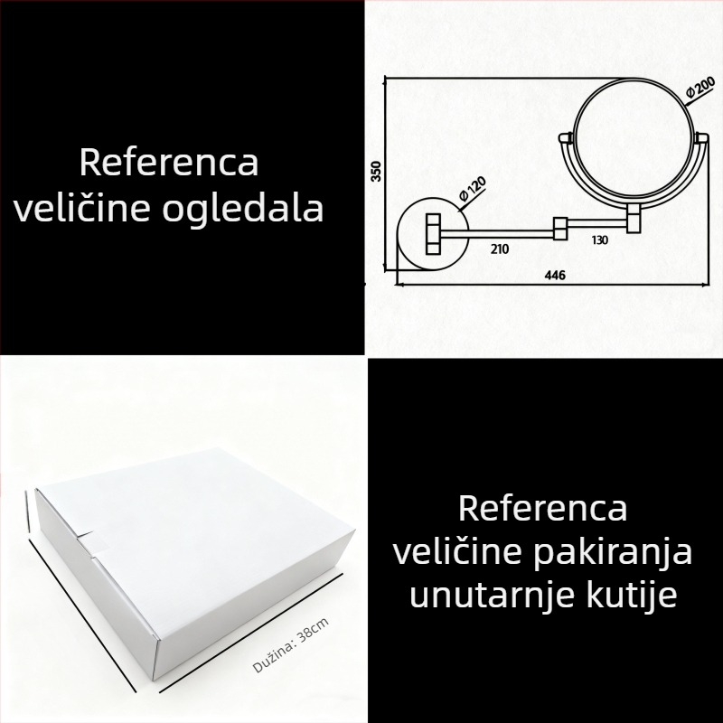 8-inčno osvijetljeno kupaonsko ogledalo s povećanjem, dvostrano sklopivo ogledalo za šminkanje