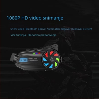 Bluetooth slušalica za motociklističku kacigu s navigacijom, glazbom i pozivima, integrirana kamera i snimanje, Bluetooth 5.4, domet 10 m, stereo dvokanalno, vodootporna i otporna na prašinu, preko 20 sati reprodukcije