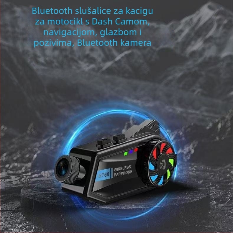 Bluetooth slušalica za motociklističku kacigu s navigacijom, glazbom i pozivima, integrirana kamera i snimanje, Bluetooth 5.4, domet 10 m, stereo dvokanalno, vodootporna i otporna na prašinu, preko 20 sati reprodukcije