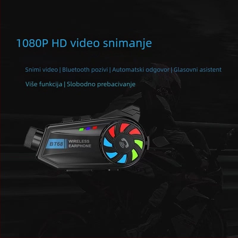 Bluetooth slušalica za motociklističku kacigu s navigacijom, glazbom i pozivima, integrirana kamera i snimanje, Bluetooth 5.4, domet 10 m, stereo dvokanalno, vodootporna i otporna na prašinu, preko 20 sati reprodukcije