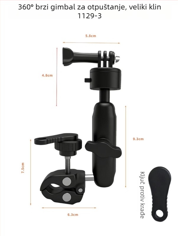 Držač za motocikl za dash cam i akcijsku kameru, gimbal nosač GoPro automobila