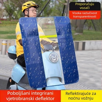 Prozirni pokrov prednjeg vjetrobrana za električno vozilo — PVC, pogodan za tricikl, motocikl i električno vozilo, s tiskanim logom, nije vodootporno