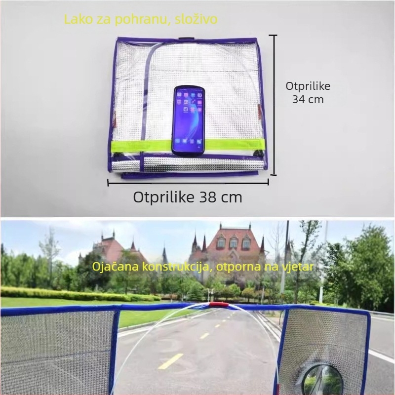 Prozirni pokrov prednjeg vjetrobrana za električno vozilo — PVC, pogodan za tricikl, motocikl i električno vozilo, s tiskanim logom, nije vodootporno