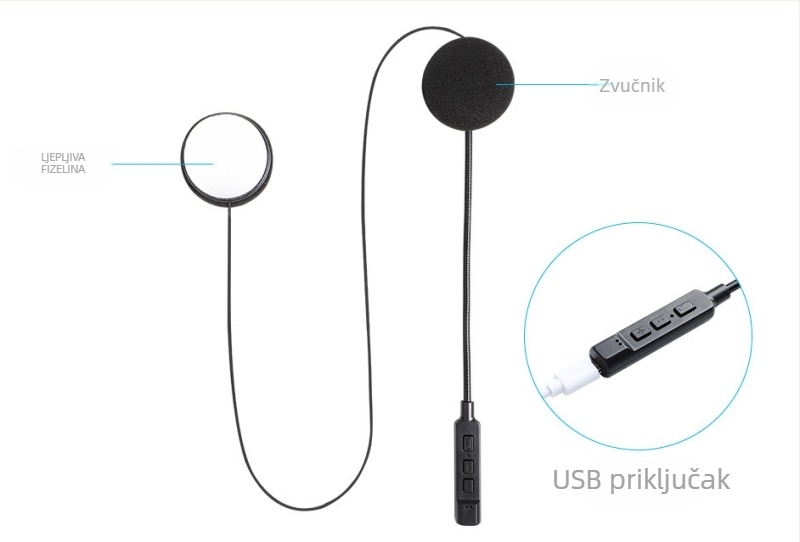 MT02 Bluetooth slušalica za kacigu motocikla s ugrađenim mikrofonom, hands-free, navigacija i glazba (Bluetooth 5.0; nošenje oko vrata; stereo; pozivi; reprodukcija glazbe)