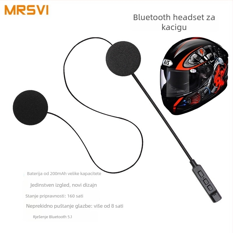 MT02 Bluetooth slušalica za kacigu motocikla s ugrađenim mikrofonom, hands-free, navigacija i glazba (Bluetooth 5.0; nošenje oko vrata; stereo; pozivi; reprodukcija glazbe)