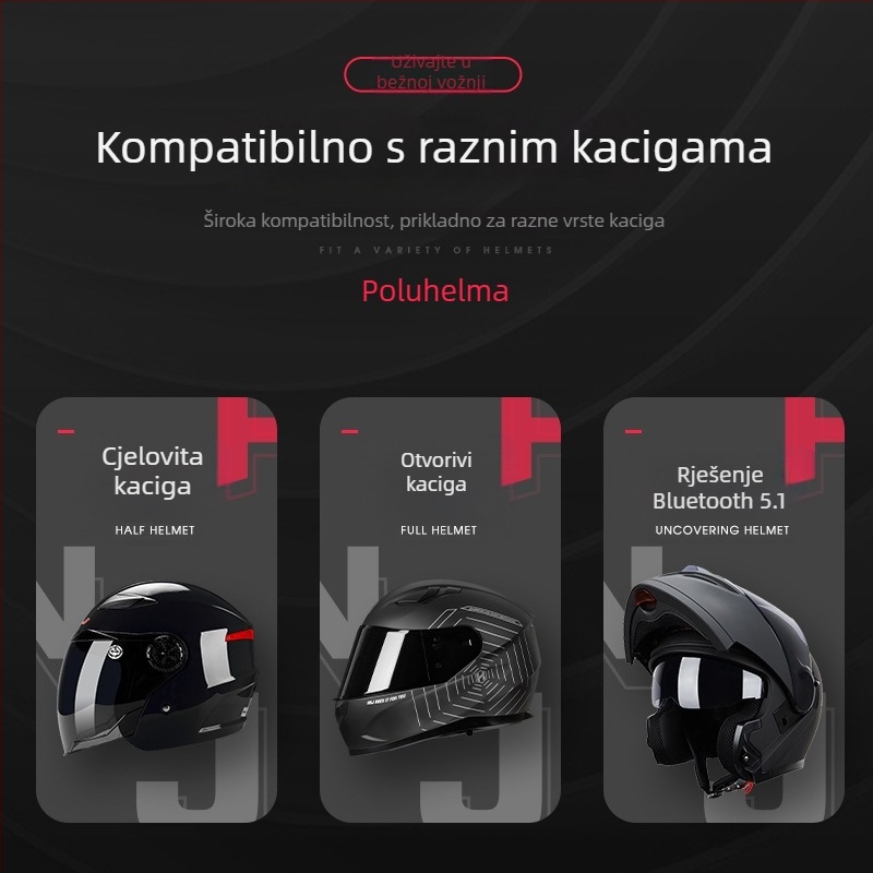 MT02 Bluetooth slušalica za kacigu motocikla s ugrađenim mikrofonom, hands-free, navigacija i glazba (Bluetooth 5.0; nošenje oko vrata; stereo; pozivi; reprodukcija glazbe)