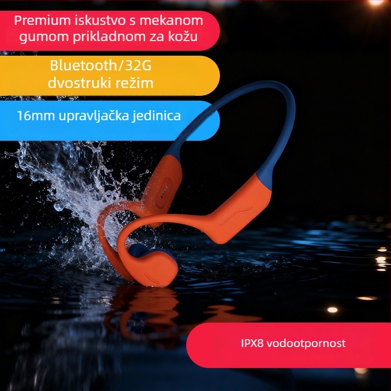 YIOYOE slušalice za kostnu Provodljivost Bluetooth, IPX8 vodootporne, 32 GB memorije, sportski model, bežične za trčanje, vožnju biciklom i plivanje