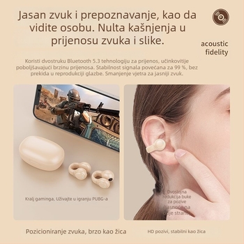 Bežične sportske slušalice s klipom za uho i koštanom provodljivošću – Bluetooth 5.49, domet 10 m, trajanje baterije 4–8 h, stereo zvuk, vodootporne