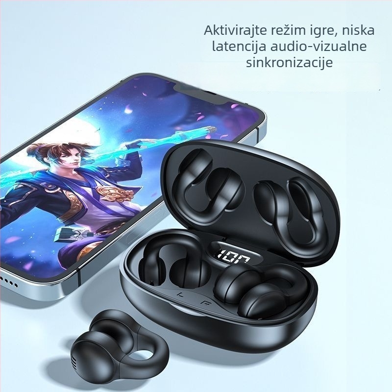 Bežične sportske slušalice s klipom za uho i koštanom provodljivošću – Bluetooth 5.49, domet 10 m, trajanje baterije 4–8 h, stereo zvuk, vodootporne