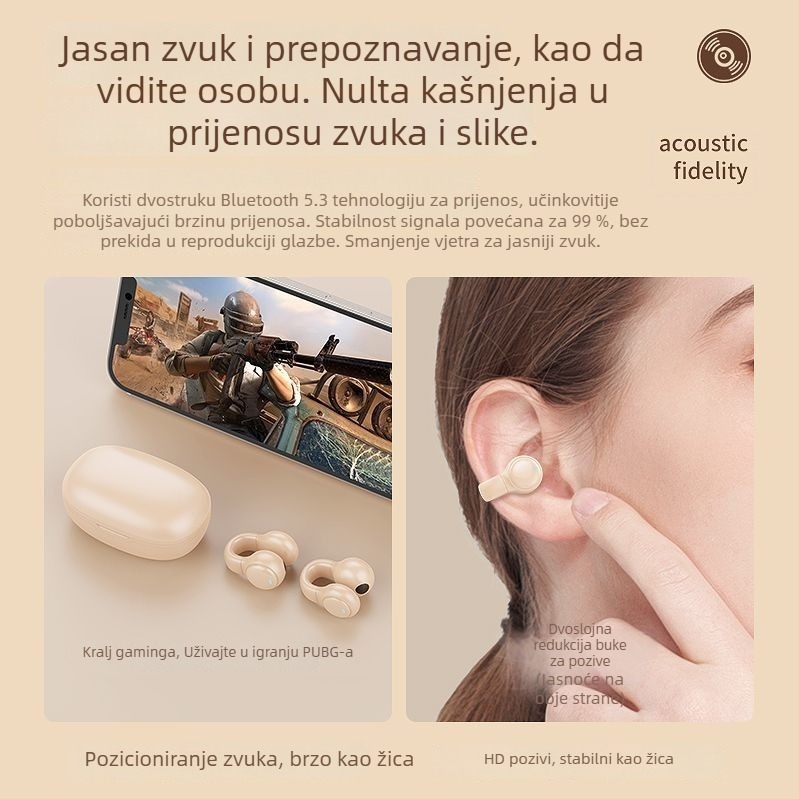 Bežične sportske slušalice s klipom za uho i koštanom provodljivošću – Bluetooth 5.49, domet 10 m, trajanje baterije 4–8 h, stereo zvuk, vodootporne