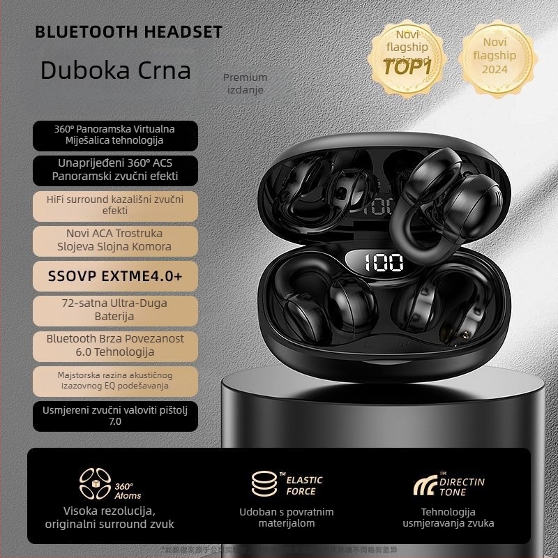 Bežične sportske slušalice s klipom za uho i koštanom provodljivošću – Bluetooth 5.49, domet 10 m, trajanje baterije 4–8 h, stereo zvuk, vodootporne
