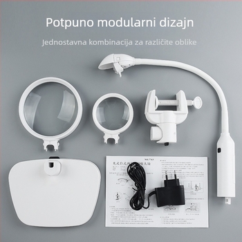 Stolna klips lupa s LED rasvjetom za popravak telefona, povećanje 40x/100x, sa stalkom