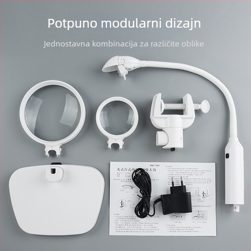 Stolna klips lupa s LED rasvjetom za popravak telefona, povećanje 40x/100x, sa stalkom
