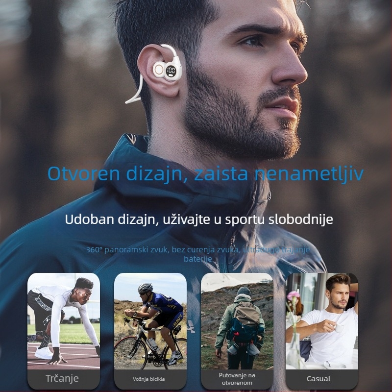 2025 Nove Bluetooth slušalice visoke kvalitete s tehnologijom zraka, sportski neckband, stil klipa izvan uha