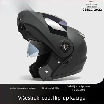 Električna kaciga za motocikl, unisex, konvertibilna između open-face i full-face s dvostrukom vizorom, ABS materijal, 3C certifikat